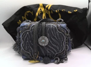 Vintage Mary Francis Bag Square, Blue, Beaded w Dust Cover Magnet Closure - Picture 1 of 10