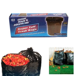 10PC Lawn Leaf Trash Bags 39 Gallon Capacity Strong Grass Garden Multi Use Black - Picture 1 of 1