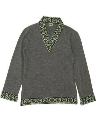 MAGLIERIE Womens Oversized V-Neck Jumper Sweater UK 6 XS Green Fair Isle BL08 - Image 1 of 3