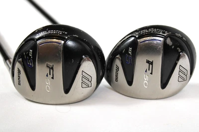 Mizuno F-50 15*-3 & 18*-4 Fairway Wood Set Exsar FS2 Stiff Flex Shafts - RH - Image 1 of 4