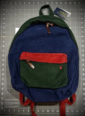 ✨ Polo Ralph Lauren Tri-Color Red Blue Green Casual Corduroy Backpack - NWT - Image 1 of 4