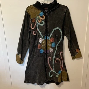 Rising International Hoodie Jacke XXL Stoff Patch Stickerei Blumen Boho  - Bild 1 von 7