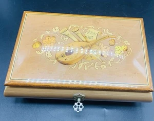 Vtg Italian Wood Jewelry Reuge Music Box Tiran A Sorrento Swiss Inlay W/ Key - Picture 1 of 8
