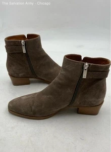 Aquatalia Womens Brown Suede Almond Toe Block Heels Side Zip Ankle Booties Sz 9 - Picture 1 of 7