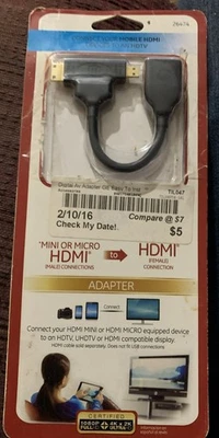GE HDMI to Mini or Micro HDMI Adapter - Model # 26474 - Black - Image 1 of 2