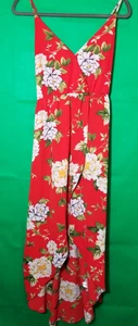 Blashe Tropical Floral Maxi Dress Large Red Hawaiian Floral V Neck Vacation - Picture 1 of 6