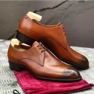 Neue handgefertigte braune Herren-Derbyschuhe aus Rindsleder Klassen formelle elegante Schuhe - Bild 1 von 4