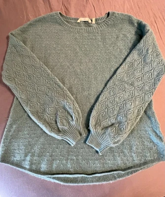 Suéter SOFT AROUND Tejido Texturizado Verde Azulado 100% Cachemira con Mangas Abullonadas Talla S Foto 1 de 4