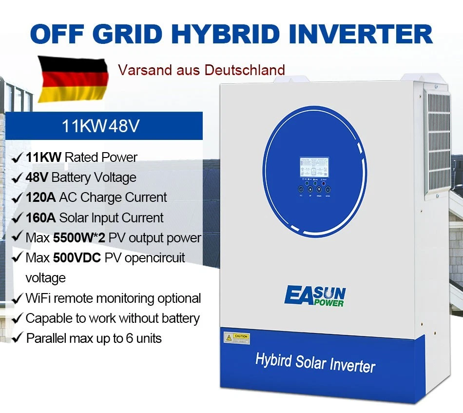 EASUN Inversor solar 11KW Off Grid 2*MPPT 48V 160A PV 60-500VDC Wifi paralelo DE