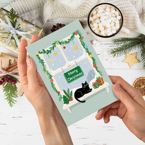 Pack de 24 Tarjetas de Navidad para Gatos, Tarjetas de Nota en Blanco Feliz Navidad para Amantes de los Gatos,... - Imagen 1 de 7