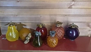 Vintage Konvolut 7 Crackle Glas Früchte mit metallisch bemalten Spitzen Bauernhaus Dekor - Bild 1 von 6