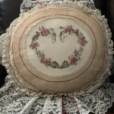 Vintage Lace Throw Accent Pillow  Cottagecore Handmade  - Image 1 of 4