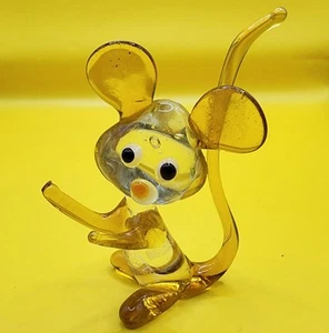 Estatuilla de vidrio soplado amarillo ratón vintage de 3" vidrio artístico coleccionable - Imagen 1 de 3