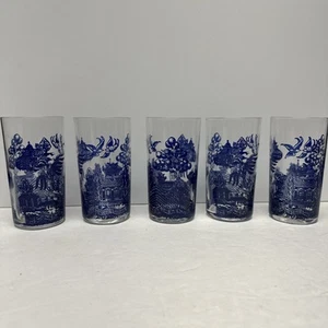 Blue Willow Glasses 4.75” Set Of 5 Glasses - Picture 1 of 4