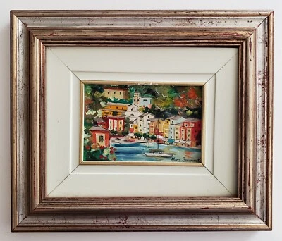 MARA SANGUINETI Original SIGNED Miniature Oil Painting PORTOFINO Gilt Frame COA - Image 1 of 4
