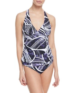 NWOT purple & white La Blanca CROSS BACK ONE-PIECE swimsuit size 8 - Picture 1 of 2