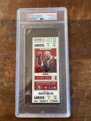 Richard Sherman Signed Debut Ticket Stub Psa/Dna Coa Slabbed 49ers Seahawks - Image 1 of 4