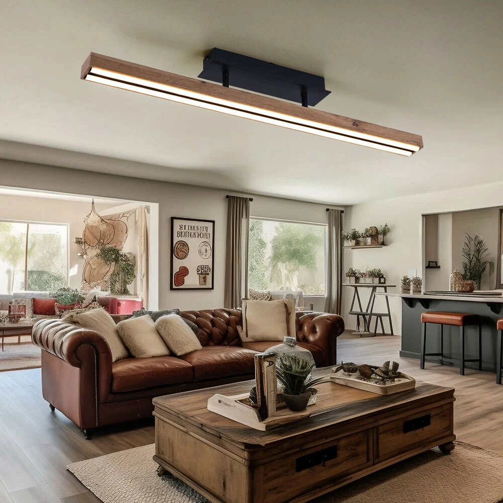 Deckenleuchte Mit Holzperlen Im Boho-Landhausstil – Halbbündige Metalllampe Für Küche, Wohnzimmer & Schlafzimmer