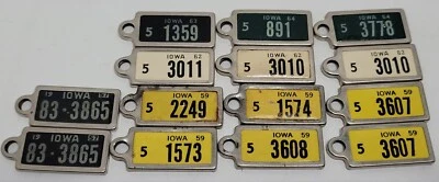 VINTAGE 1957-64 IOWA DAV KEYCHAIN LICENSE TAGS - Image 1 of 2