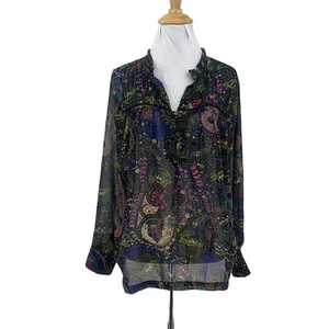 Dolan T-Shirt LA Floral Blouse Women S Small Semi Sheer Ruffle Collar Split Neck - Picture 1 of 10