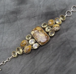 Bracciale Vintage Argento Sterling Gemme Giallo Citrino 53 Grammi 8 Pollici 583c - Foto 1 di 15