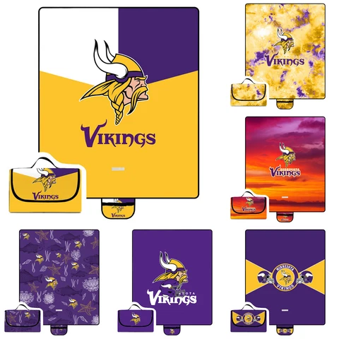 Minnesota Vikings Waterproof Picnic Blanket Foldable Oxford Family Camping Mat Cover