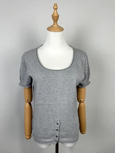 Max Mara Basic Gray Short Sleeve Buttons Knit Round Neck T-Shirt Sz M - Picture 1 of 14