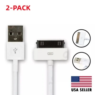 2X 30Pin USB Data Sync Cable Charger for iPhone 4 4G 4S 3GS iPod Nano iPad 1/2/3 - Image 1 of 2
