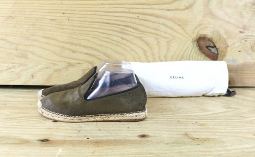 Celine scarpe donna 8 5 marroni capelli pony espadrillas piatti borsa polvere Parigi
