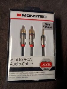 Monster 6-FT Mini to RCA Audio Cable 3.5mm Phone Tablet Speaker TV PC HQ 1.82M 