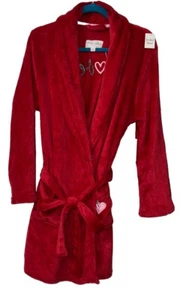 MSRP $58 LAURA ASHLEY Valentine Red Plush Bath Robe Size L/XL Heart, Love - Picture 1 of 11