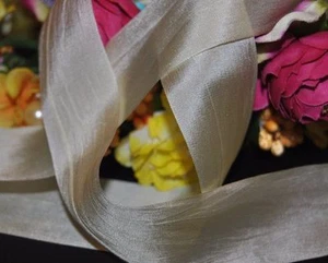 100% Silk Habotai Ivory Hand Dyed Ribbon 1.25" wide.Soft Floaty Vintage Wedding - Picture 1 of 1