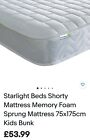 BNIB Starlight Beds Shorty Mattress Memory Foam Sprung 75x175cm Kids Bunk 