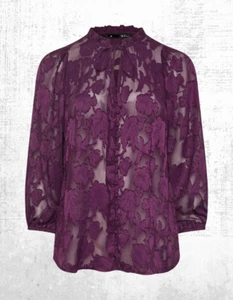 Ex Women’s Plus Size Curve Long Sleeve Tie Neck Blouse in Purple - Picture 1 of 5