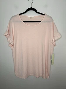 Cyrus Women's Ruffle Short Sleeve Top Blouse Light Pink Size Large NWT - Picture 1 of 8