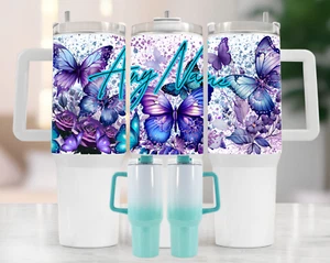 VASO PERSONALIZADO MARIPOSA VERDE AZULADO BRILLO 40 OZ CON MANGO - Imagen 1 de 1