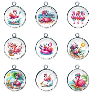 Rosa Flamingo Glas Cabochon Charms, Schmuckherstellung Charms - Bild 1 von 21