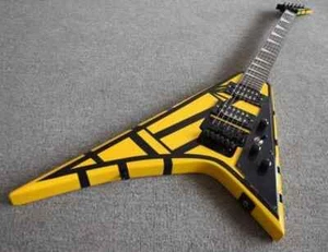 Flying V Stryper Electric Guitar Black Yellow Stripe, Floyd Rose Tremolo Bridge - Picture 1 of 4