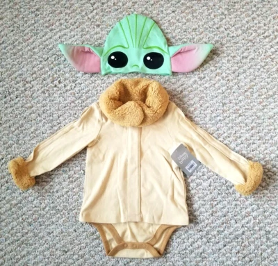 Disney Store The Child Costume Baby Bodysuit Halloween Yoda Mandalorian Star War - Image 1 of 4