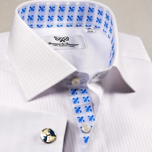 Mini camisa de vestir blanca de espiga con forro interior azul flor de lis moda - Imagen 1 de 14