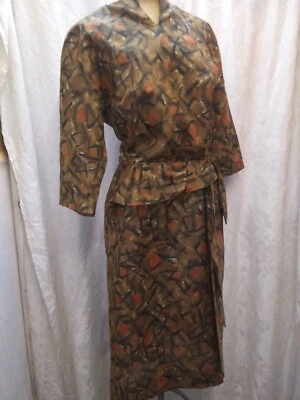 Vintage 1960's Black Brown Orange Cotton Dress by Jeanne Durrell M/L - Image 1 of 4
