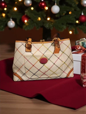 Coach Vintage Peyton Tattersall tote bag in ivory plaid coated canvas - Image 1 of 4