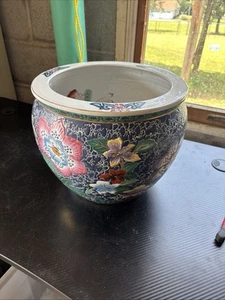 VINTAGE CHINESISCHE POLYCHROME EMAILLE PORZELLAN FISCHSCHALE ÜBERTOPF - Bild 1 von 7