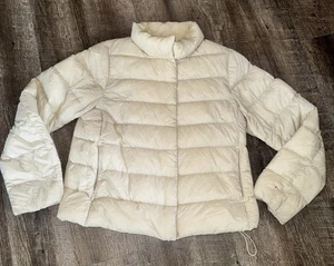 Uniqlo Ultra Light Down Jacket Womens Small Cream Ivory Full Zip Packable - Picture 1 of 5