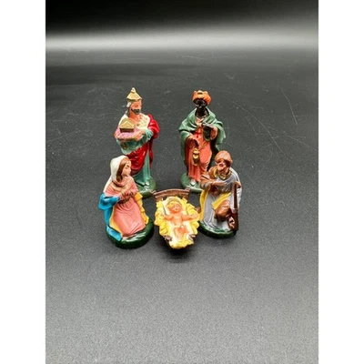 Vintage Plastic Nativity Figurine Set Holy Family Two Wise Men 1960 Christmas - Image 1 of 4