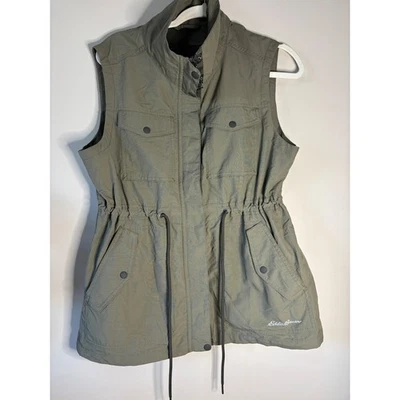 Eddie Bauer Womens Vest Olive Green Utility Cargo Drawstring Pockets Size PL - Image 1 of 4