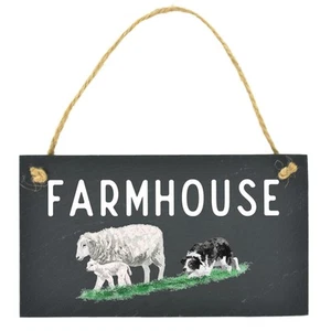 Farmhouse Collie Herding Sheep Farm Giftware Slate Rectangle Plaque - Picture 1 of 1