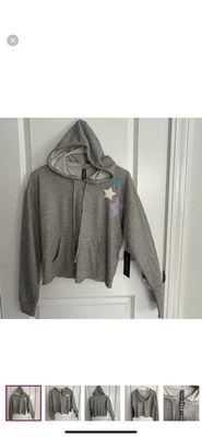 NUEVO CON ETIQUETAS- Wildfox Starlight Star Cropped Hoodie Pullover Sudadera en gris, XS Foto 1 de 4