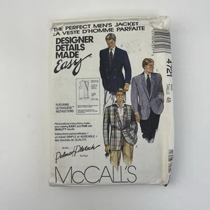 Mens Jacket Sz 48 Vtg 80s Pattern 4721 Single Double Breasted Semi Fitted Lined - Picture 1 of 2