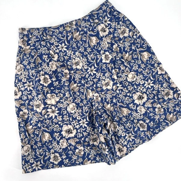Pantalones Cortos Talbots Para Mujer Azul Vintage Floral Tiro Alto Mezcla de Lino Talla 6 Foto 1 de 4